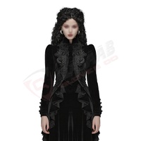 Jubah Beludru Hitam Bergaya Gotik Dengan Desain Bordir Untuk Dewasa - Jubah Penyihir Renaisans - Jubah Abad Pertengahan - Kostum Pesta Halloween