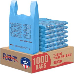 Bolsas de Plástico Azules para Camisetas Fuxury Thank You, Paquete de 1000, 11.5x6.5x21 Pulgadas, Bolsas para Compras y Comida para Llevar con Asas - Product Image 5