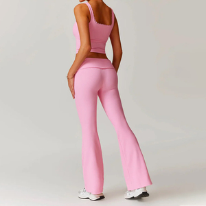 2 pièces Fabricants de vêtements pour femmes Tenue pour femmes Top et leggings évasés et extensibles pour le yoga Survêtements pour femmes - Product Image 2