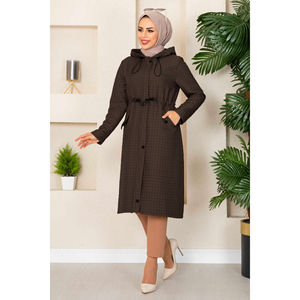 Abrigo Acolchado con Capucha Marrón, con Tela Tejida y Estampado, para Mujeres que Usan el Hiyab - Product Image 3