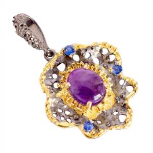 Cabochon ovale naturel améthyste kyanite pendentif 925 argent plaqué or collier floral cadeau d'anniversaire pour elle - Product Image 4