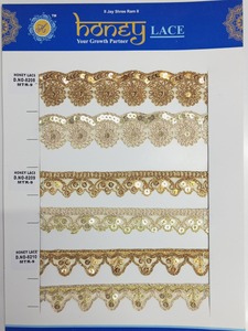 <b>Gold</b> Beaded Lace <b>Trim</b> for Sarees Dresses and Home Decor Elegant Golden Lace for Party Wear - Product Image 2