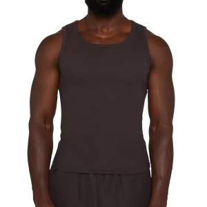 Débardeur personnalisé Muscle Fit de haute qualité 100% coton Débardeur côtelé Hommes Gym Workout Streetwear T-Shirt sans manches - Product Image 1