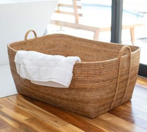 Elegant Handmade Home Decor <b>Baskets</b> Premium Handcrafted Woven Rattan for Sustainable Laundry <b>Storage</b> Solutions For Luxury Hotel - Product Image 1