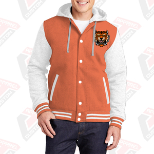 Men's Stylish Warm Varsity Jacket with Hood 100% Cotton Fleece Embroidered Technics Digital Printed Plain Dyed for Winter - Product Image 3