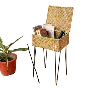 กล่องเก็บเส้นใยหวายทำมือแบบมีฝาปิดและกล่องเก็บขาเหล็ก - Product Image 2