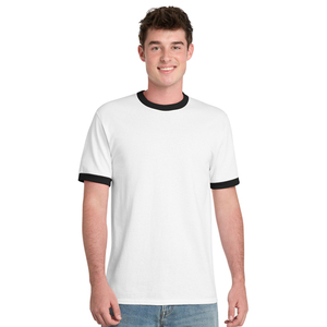 T-shirt Ringer personnalisé avec logo pour homme, en coton, bordure blanche et noire, manches courtes, col rond, haut décontracté, fournisseur OEM ODM - Product Image 1