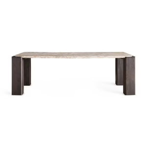Table à manger moderne en marbre et bois 10 places Finition crème et marron Meubles de salle à manger durables - Product Image 1
