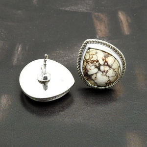 925 plata esterlina caballo salvaje jaspe lágrima forma bisel conjunto minimalista piedras preciosas Stud pendiente joyería para mujer chica - Product Image 3