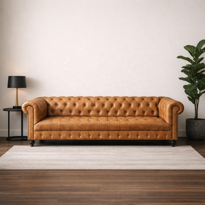 Canapé Chesterfield en cuir véritable fait main avec rembourrage en mousse |   Fauteuil vintage moderne du milieu du siècle, une place, avec pieds en bois, pour salon ou villa - Product Image 4