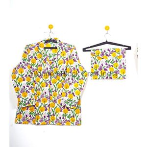 Conjunto de Pijama de Verano para Mujer, Estilo Bohemio, Tejido de Algodón Natural, Elegante, con Estampado Floral, Camiseta y Pantalones, con Bolsa de Almacenamiento - Product Image 2