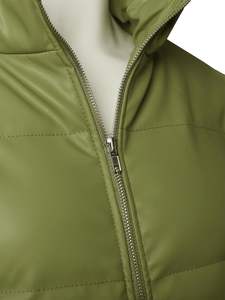 Veste matelassée en simili cuir pour femme à col haut 100% veste zippée en polyuréthane recadrée col haut épais hiver - Product Image 6