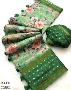 Derniers vêtements de créateurs Chemisier Saree Kota Chex avec impression numérique florale et broderie et bordure de travail en miroir grossiste d'Inde - Product Image 2