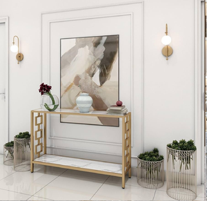 Table de console en arc moderne, bois gris, accents noirs, design épuré pour les couloirs. Disponible aux tarifs de gros. - Product Image 2