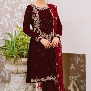 Robe KURTA & pantalon NEW---TRENDY---STYLISH embellit de belles perles de verre de cristal, DABKA travail pour les tenues de fête @ 2022 - Product Image 1