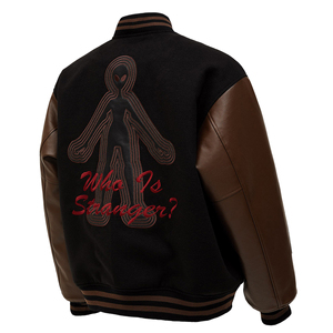 Vente en gros Veste Letterman personnalisée OEM pour hommes avec patchs brodés Vestes Chicago noires Veste polaire Manches en cuir Hiver - Product Image 6