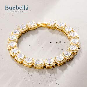10mm Clustered Tennis <b>Bracelet</b> <b>for</b> <b>Men</b> Iced 18K yellow Gold Plated 925 <b>Sterling</b> <b>Silver</b> Moissanite <b>Bracelets</b> - Product Image 2