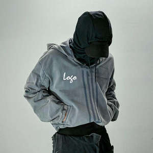 Personalizado bordado Dtg impreso Logo recortado sólido Streetwear Vintage ácido lavado cuello en V desgastado 100% algodón Sudadera con capucha - Product Image 1