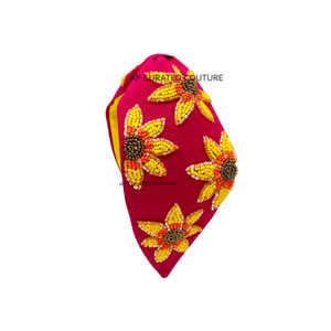 Bandeaux perlés en tissu brodé coloré pour femmes perles de rocaille faites à la main accessoires de cheveux de mode Style Turban - Product Image 2