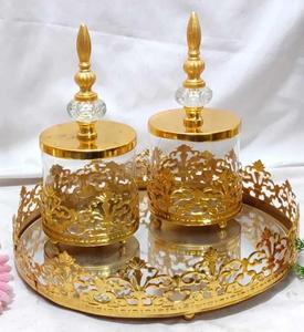 ชุดของขวัญโลหะชุบทองสุดหรูทันสมัยขวดแก้วพร้อมถาดกระจกสำหรับตกแต่งบ้านและงานรื่นเริง - Product Image 2