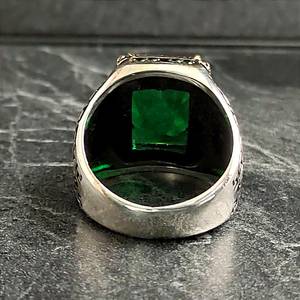 Men's Vintage Style 925k Sterling <b>Silver</b> <b>Ring</b> with <b>Emerald</b> Green Zircon Gemstone Handmade 925k Sterling Si Jewelry - Product Image 6