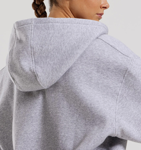 Sudadera con capucha en blanco de Color sólido de gran tamaño con cremallera de lana de algodón 100% hecha a medida, ropa informal, ropa de invierno de peso pesado, sudaderas con capucha para mujer - Product Image 2