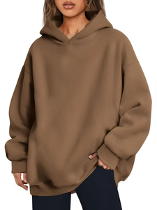 Sweat à capuche femme surdimensionné 100% coton sans ficelle haut à capuche respirant teint uni personnalisé Streetwear pour l'hiver OEM/ODM - Product Image 3
