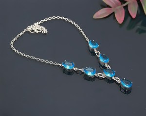 Collar de Plata de Ley 925 Hecho a Mano con Topacio Azul Suizo, Gema en Forma de Pera, Joyería Solitaria, Regalo - Product Image 4