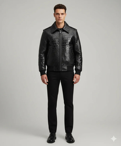 Veste en cuir de crocodile de qualité supérieure pour hommes Veste en cuir plaqué crocodile Veste en peau de vache avec peau de crocodile pour hommes - Product Image 1
