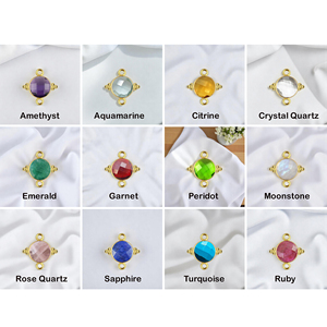 <b>Garnet</b> DIY Round Birthstone Faceted Charms Connectors Handmade Jewelry 925 Silver Double Bail Bracelet Connectors Wholesale - Product Image 2