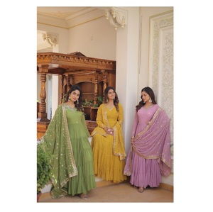 Faux Georgette de couleur unique de qualité supérieure avec robe de travail brodée pour femmes pour l'utilisation de cadeaux pour l'approvisionnement mondial - Product Image 1