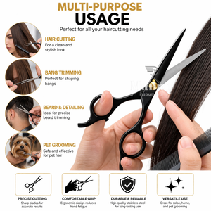 กรรไกรตัดผม 6.5 นิ้ว สีดำ สแตนเลส สำหรับช่างตัดผมมืออาชีพ ใช้ในร้านเสริมสวย รับทำโลโก้ตามสั่ง - Product Image 6