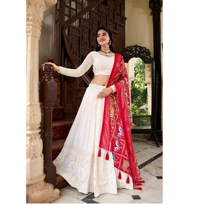 Magnifique design Georgette Lehenga Choli avec miroir en papier Lucknow et Dola Silk Dupatta pour femmes, fêtes et événements spéciaux - Product Image 1