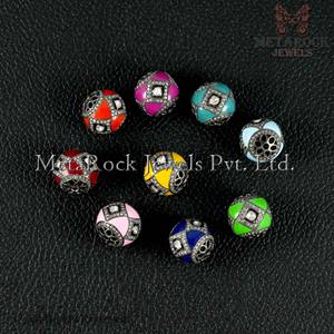 Diamante de corte Rosa 925, Bola de plata, accesorio de joyería esmaltada, fabricación de conectores para pulsera, collar, Polki, joyería al por mayor - Product Image 2