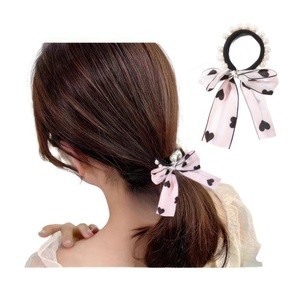 Coleteros <span class=keywords><strong>con</strong></span> Lazo de Encaje de Puntos de Corazón y Perlas de Imitación, Bandas Elásticas para el Cabello, Lindos Coleteros para Niñas - Product Image 3