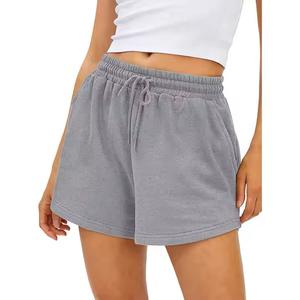 Cómodos pantalones cortos de felpa francesa de algodón para mujer, pantalones cortos informales de gimnasio de peso pesado de talla grande, conjunto de pantalones cortos con patrón sólido - Product Image 1