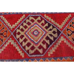 Vintage Turkish Rug, 3x12 ft Herki Rug, <b>Red</b> <b>Runner</b> Check Rug - Product Image 4