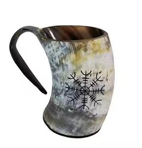 Taza de cuerno para beber con temática medieval de excelente calidad, artesanías naturales para recreación o regalo a precio de exportación - Product Image 2