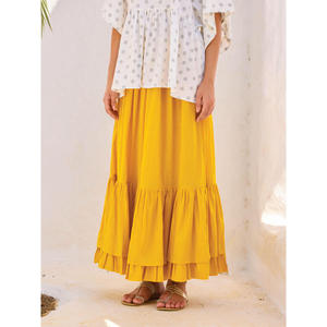 Bohemian <b>Linen</b> Knit Print Top and Skirt <b>Set</b> for Summer Casual - Product Image 4