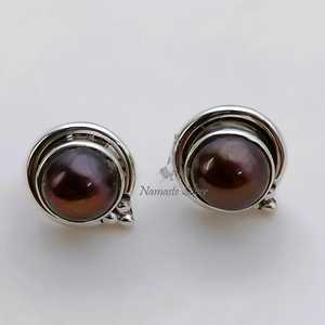 Handmade Chocolate Pearl <b>Stud</b> Earrings, Sterling <b>Silver</b>, June Birthstone - Product Image 3