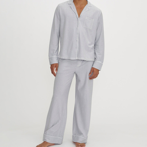 bamboo <strong>cotton</strong> women's pyjama button-down sleep shirt and pant set organic jersey Women Lounge <strong>Wear</strong> striped womens sleepwear - Product Image 4