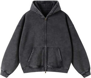 Sweat à capuche zippé en molleton pour homme, coupe classique, délavé à l'acide, streetwear, avec poches, hiver, 100% coton, manches longues, taille XL - Product Image 1