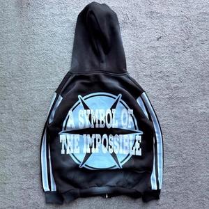 Unisex Custom Distressed <b>Zip</b> <b>Vintage</b> Washed Boxy Cropped Oversized <b>Hoodies</b> Heavy Cotton Graphic Embroidered Print Drop Shoulder - Product Image 4