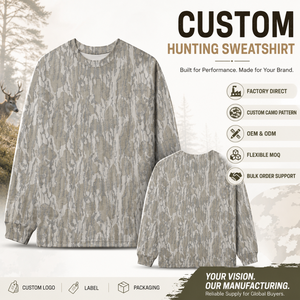 Camisetas deportivas <span class=keywords><strong>de</strong></span> <span class=keywords><strong>caza</strong></span> <span class=keywords><strong>para</strong></span> <span class=keywords><strong>hombre</strong></span> con logo personalizado, <span class=keywords><strong>de</strong></span> manga larga, efecto desgastado, forro polar, camuflaje Bottomland, cuello redondo acanalado y hombro caído, <span class=keywords><strong>para</strong></span> exteriores - Product Image 1