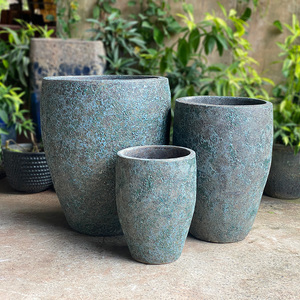 Vente en gros OEM ODM jardinière en céramique à surface bouillante volcanique faite à la main finition émaillée trou de drainage décoration de jardin aménagement paysager extérieur - Product Image 3