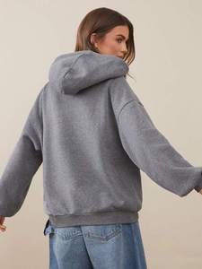 Sweat à capuche gris surdimensionné unisexe à épaules tombantes pull en polaire sweat hiver en coton haut à capuche décontracté Streetwear - Product Image 2