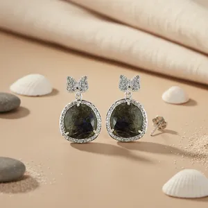 Boucles d'oreilles pendantes en argent 925 pour femmes, zircon, diamant, pierre précieuse, bijoux de mariage, plaqué or, design tendance - Product Image 3