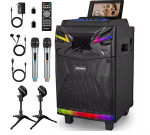 NOUVEAU FAV Ensemble de karaoké sans fil 10 pouces avec microphone et équipement audio pour fêtes, avec woofer pour cabine de karaoké familiale - Product Image 3