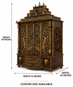 Mandir de madera Tirupati Balaji con puertas talladas con motivos de pavo real, estilo exclusivo del sur de la India, templo de madera tallado a mano para el hogar, Australia. - Product Image 2