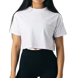 Femmes de haute qualité coton Jersey tissu Crop hauts Logo personnalisé brodé T-Shirts respirant Streetwear pour l'été en gros - Product Image 1